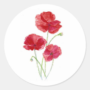 Adesivo Arte Original Aquarela Jardim Flor Papoula Vermelh