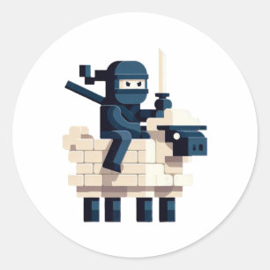 Adesivo Arte Pixel de Personagem Ninja Montando Ovelha em 