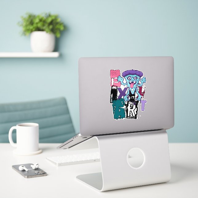 Adesivo Arte pixel e monstro azul (Laptop na mesa)