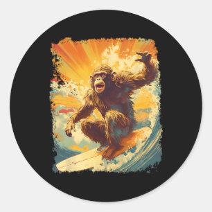 Adesivo Arte Pop Animal Vintage Zoológico Macaco Surfando
