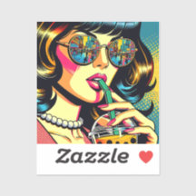 Arte Pop Arte de Quadrinhos Mulher Bonita Bebendo 