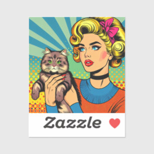 Adesivo Arte Pop Comic Cartoon Mulheres Segurando Gato