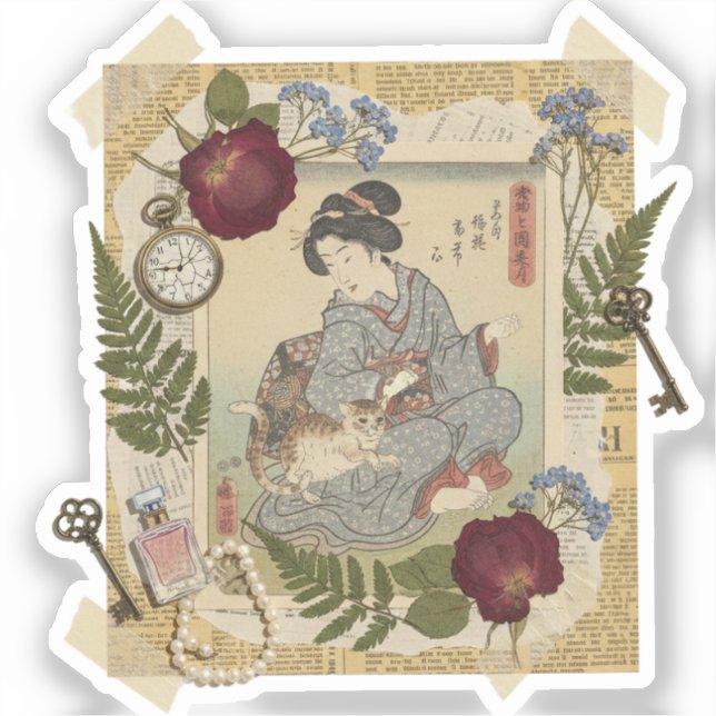 Adesivo Arte sofisticada de colagem Ukiyoe – Beleza Vintag (Frente)