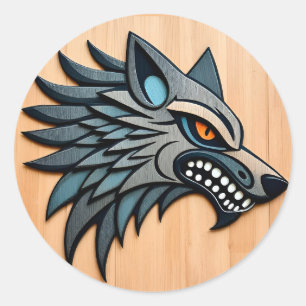 Adesivo Arte Tribal Estilizada de Lobo com Olhos Laranja