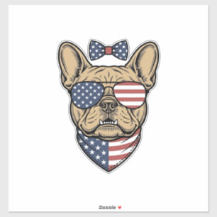 Adesivo Arte Vetorial de Bulldog Francês Patriótico Vintag