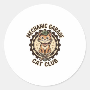 Adesivo Arte Vetorial de Gato de Oficina Mecânica - Oficin