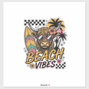 Adesivo Arte Vetorial de Verão de Vaca das Terras Altas co