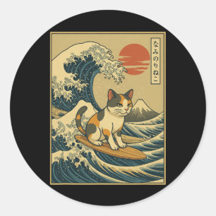 Adesivo Arte Vintage Onda do Pôr do Sol do Monte Fuji Japo