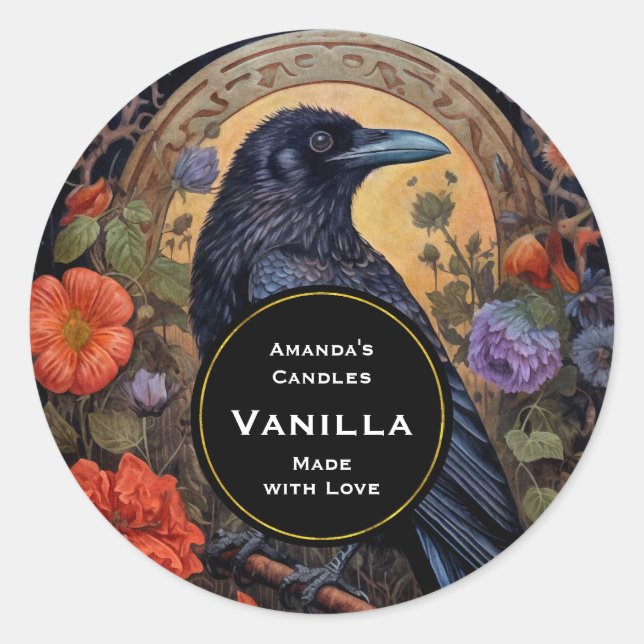 Adesivo Artesanato de Vela Gótica Preta Raven Escura (Frente)