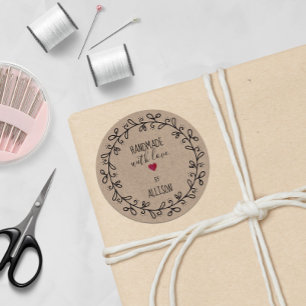 Adesivo Artesanato Personalizado Faux Kraft Feito Com Amor