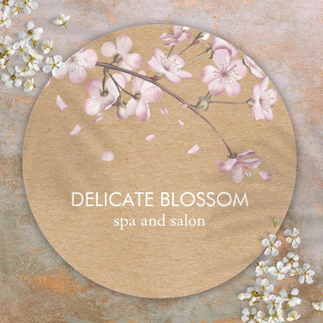 Adesivo Artesanato Rústico Flor Delicada Rosa (Rustic Craft Delicate Pink Blossom Classic Round Sticker)