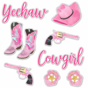 Adesivo Artsy Cute Girly Pink Teal Cowgirl Watercolor