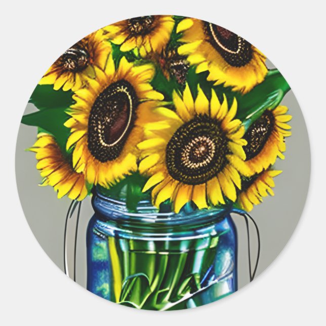 Adesivo Artsy Sunflower em Glass Jar Art (Frente)