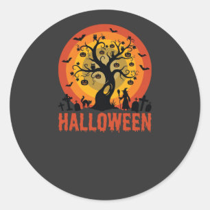 Adesivo Árvore Assombrada de Halloween Bruxa e Gatos Preto