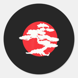 Adesivo Árvore Bonsai com sol vermelho japonês Karate Zen
