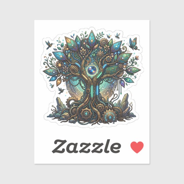 Adesivo Árvore Cibernética da Vida Cosmic Steampunk (Folha)