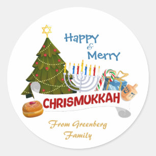 Adesivo Árvore de Chrismukkah Alegre e Misturada, Menorá