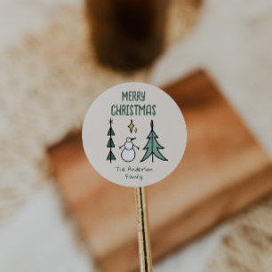 Adesivo Árvore de Natal Abstrata Verde Desenhada à Mão Bon