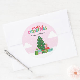 Adesivo Árvore de Natal Alegre com Presentes em Rosa Paste