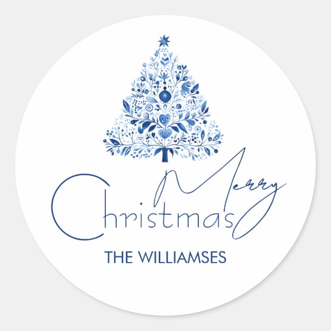 Adesivo Árvore de Natal Azul e Branco com Higiene Minimali (Frente)