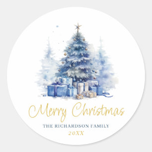 Adesivo Árvore de Natal Azul Elegante Aquarela