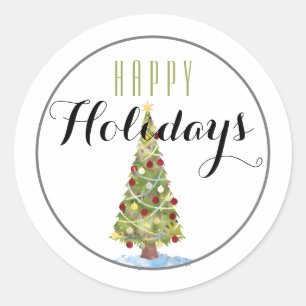 Adesivo Árvore de Natal com decorações Feliz Feriado/Branc
