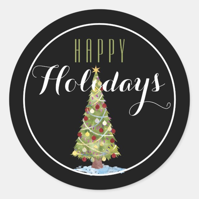 Adesivo Árvore de Natal com decorações Feliz Férias (Frente)