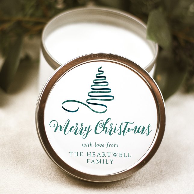 Adesivo Árvore de Natal com Fita Azul Script Feliz Natal (Criador carregado)