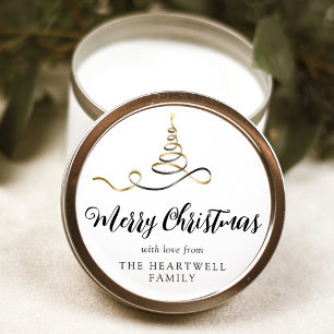 Adesivo Árvore de Natal com Fita de Ouro Preto Script Feli