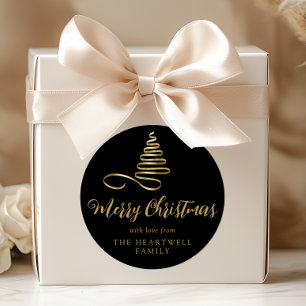 Adesivo Árvore de Natal com Fita Dourada Feliz Natal Scrip