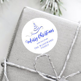 Adesivo Árvore de Natal com Fita Prateada Azul Script Feli