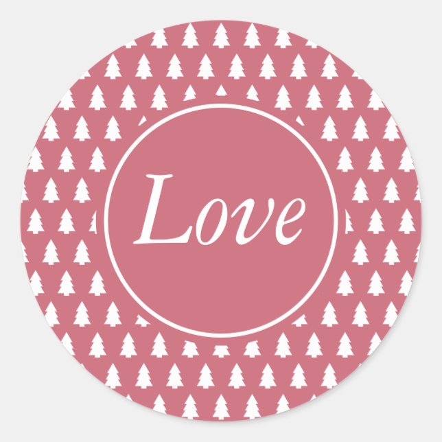 Adesivo Árvore de Natal com padrão de amor branco rosa (Frente)