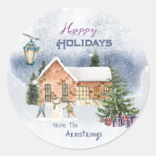 Adesivo Árvore de Natal Crianças Neves Oferecem Cena de In