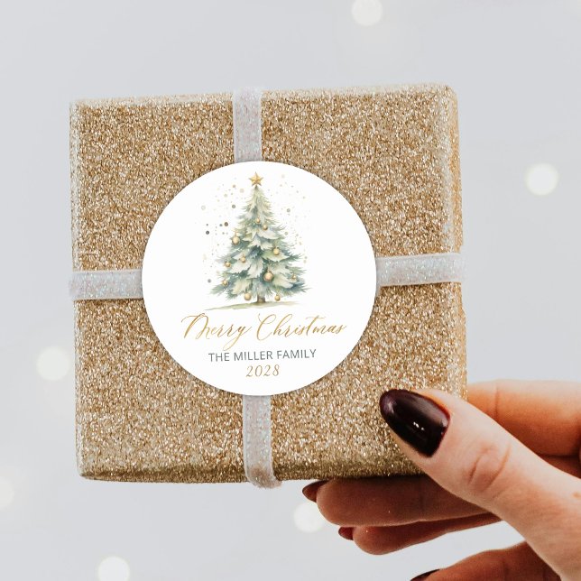 Adesivo Árvore de Natal de Aquarela Dourada Moderna (Criador carregado)