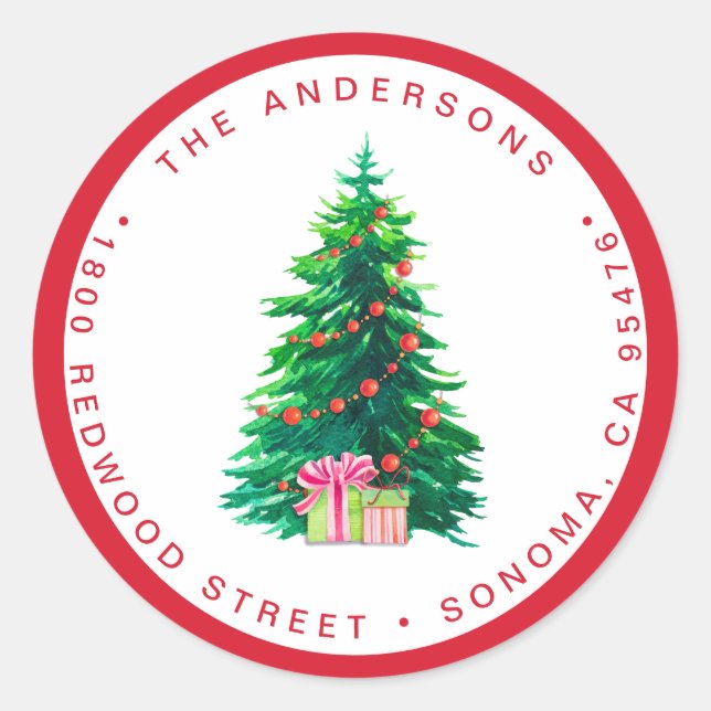 Adesivo Árvore de Natal de Aquarela | Endereço para devolu (Frente)
