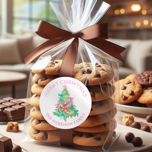 Adesivo Árvore de Natal de Arcos de Coquetes de Aquarela (Criador carregado)