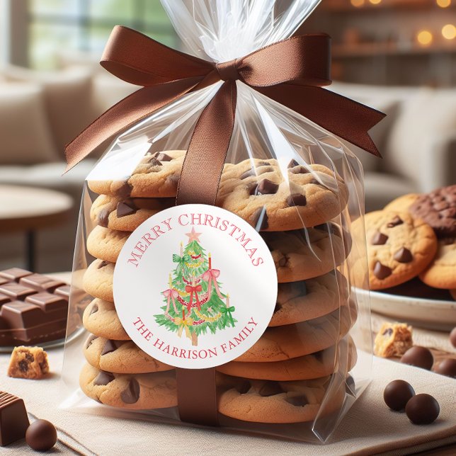 Adesivo Árvore de Natal de Arcos de Coquetes de Aquarela (Criador carregado)