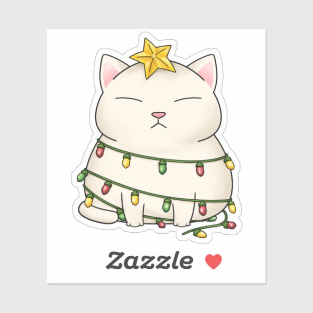 Adesivo Árvore de Natal de Gato Engraçado (Folha)