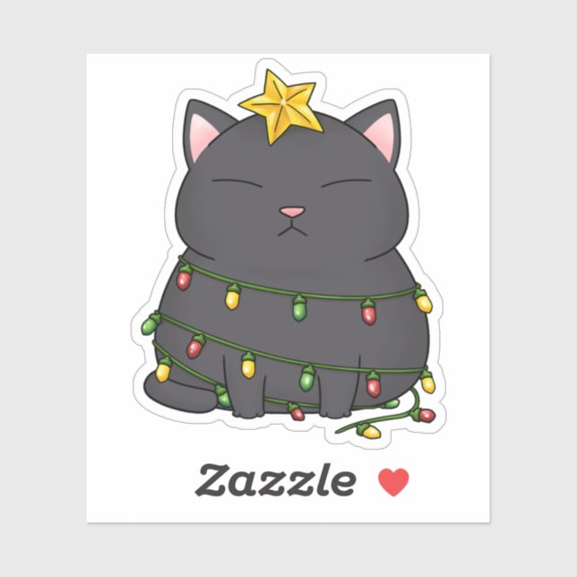 Adesivo Árvore de Natal de Gato Engraçado (Folha)