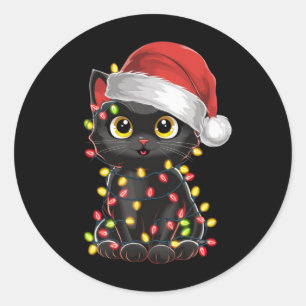 Adesivo Árvore de Natal de Gato Negro Luzes Papais noeis e