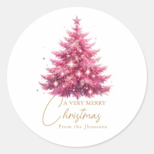 Adesivo Árvore de Natal de Inverno em rosa elegante dourad