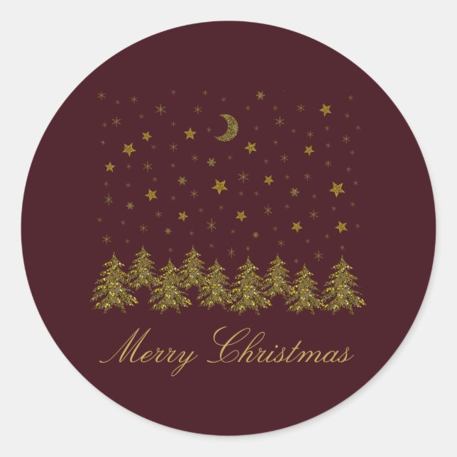 Adesivo Árvore de Natal de ouro faísca, lua, estrelas em v (Frente)