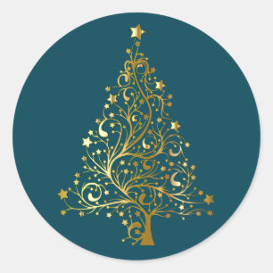 Adesivo Árvore de Natal de Ouro no Teal Escuro
