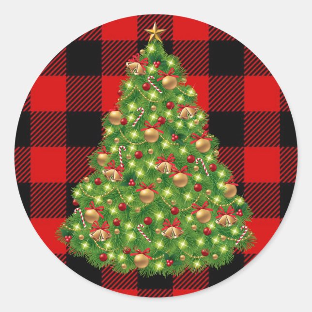 Adesivo Árvore de Natal de Verificação de Buffalo Vermelho (Frente)