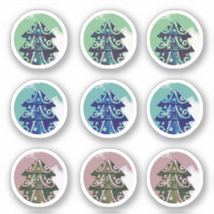 Adesivo Árvore de Natal Decorada em Verde Azul Festivo