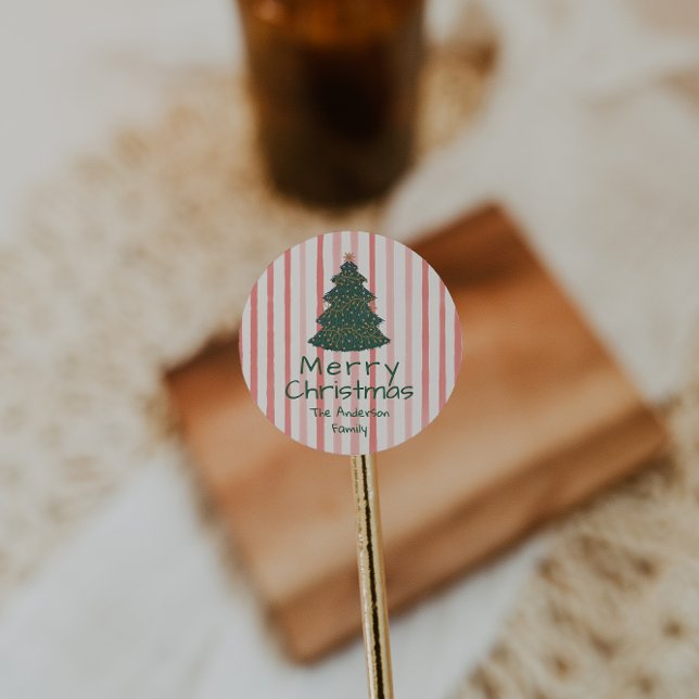 Adesivo Árvore de Natal Desenhada com Mão Verde Rosa Vinta (Criador carregado)