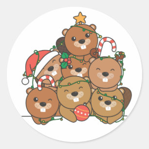 Adesivo Árvore de Natal do Beaver Engraçado Classe de Nata
