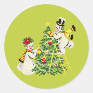 Adesivo Árvore de Natal do Casal de neve retrô