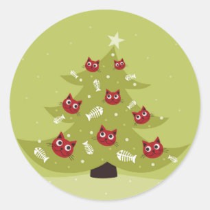 Adesivo Árvore de Natal do gato com ornamento dos peixes