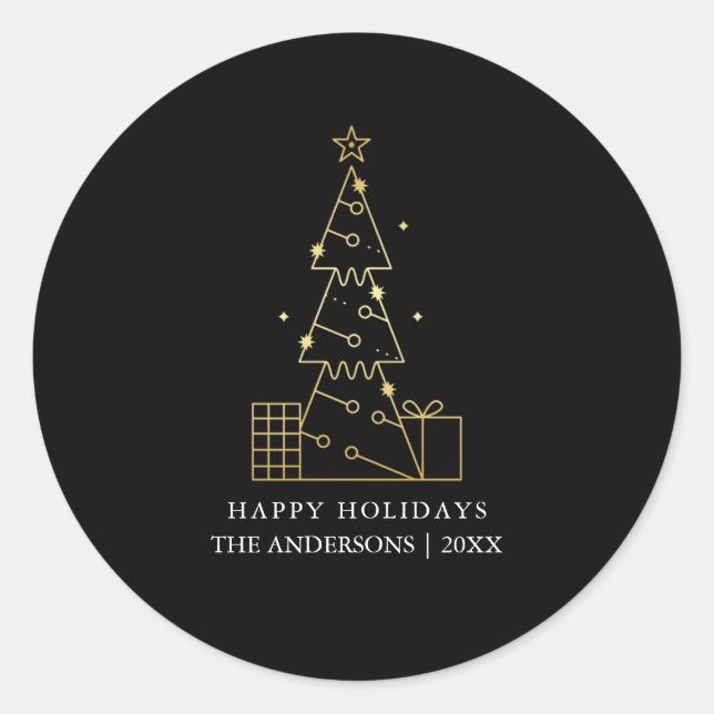 Adesivo Árvore de Natal Dourada mínima, preto moderno (Frente)